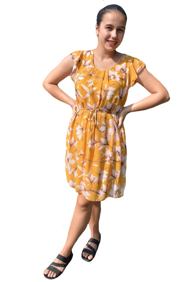 Rochie llona, imprimeu floral-rose, D&J Exclussive, Galben