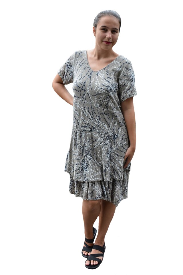 Rochie Amanda, cambrata, model cu flori, D&J Exclussive, Gri