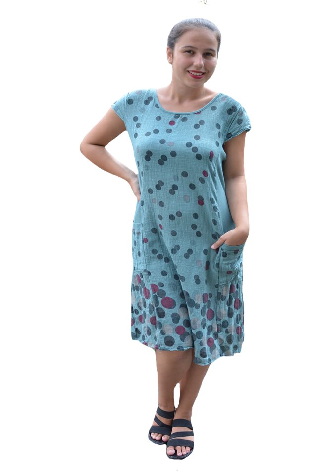 Rochie de vara,Gieda ,imprimeu buline,material elastic pe margine,D&J Exclussive, Verde