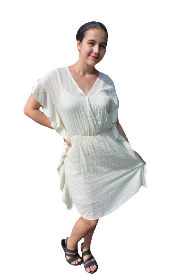Rochie de vara din bumbac Paula cu imprimeu de stelute, D&J Exclussive, Crem