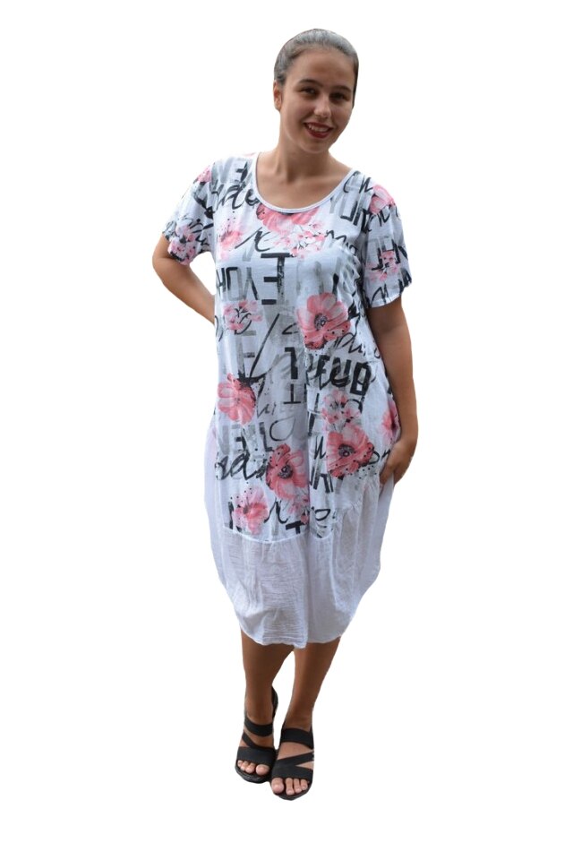 Rochie Agnette, din bumbac, imprimeu tip cercuri, D&J Exclussive, Alb