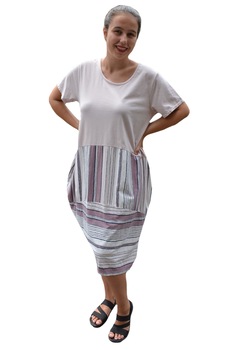 Rochie Martina, din bumbac, imprimeu dungi, D&J Exclussive, pudra, 58 EU, pudra Rochie Martina, din bumbac, imprimeu dungi, D&J Exclussive, pudra, 58 EU, pudra