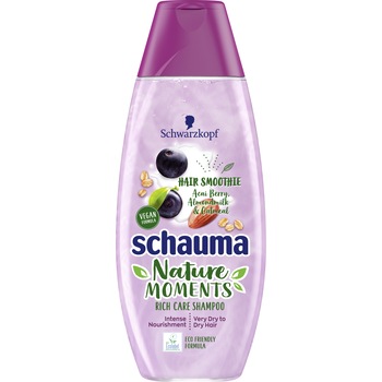 Sampon Schauma Nature Moments Intense Nourishment & Revitalization cu fructe de Acai, lapte de migdale si ovaz pentru un par foarte uscat si extenuat, 400 ml, vegan Sampon Schauma Nature Moments Intense Nourishment & Revitalization cu fructe de Acai, lapte de migdale si ovaz pentru un par foarte uscat si extenuat, 400 ml, vegan