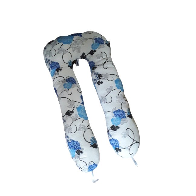 Perna pentru gravide si alaptat, in forma de U, model flori gri