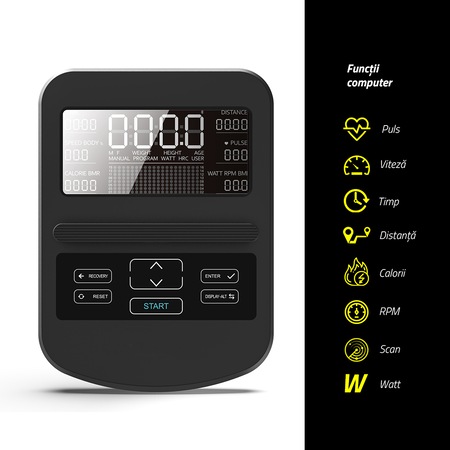 Bicicleta Eliptica Fitness Magnetica Techfit C800-PM, Volanta 10 kg, Greutate utilizator 120kg, Functie Body Fat, Roti transport