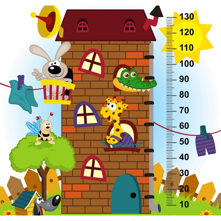 Metru copii animalute autocolant perete 141 cm x 134 cm