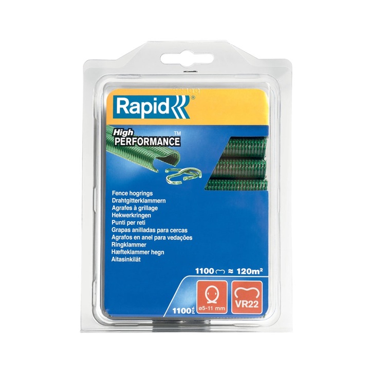 Скоби за ограда Rapid HOG VR22, 5-11 mm, зелени пластифицирани, 1100 бр./блистер
