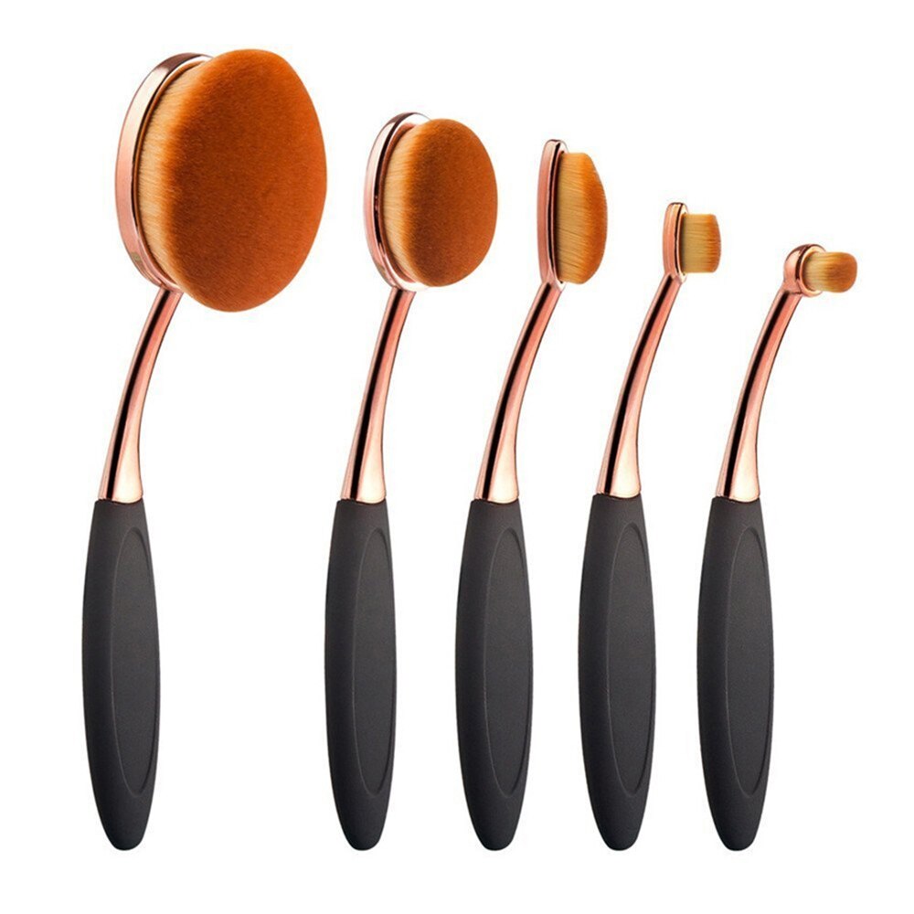 Set pensule machiaj 5 bucati Rose Gold pentru aplicarea fondului de ten