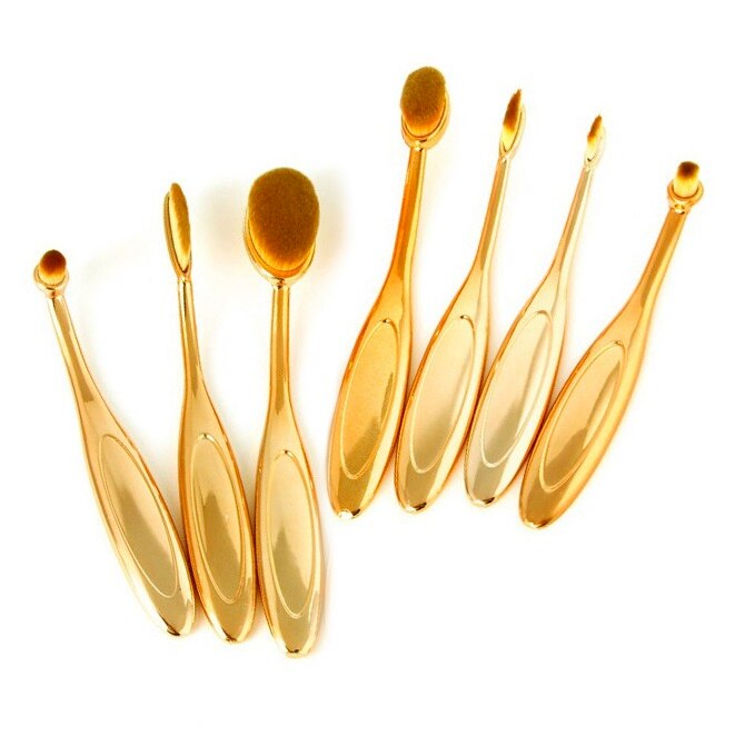 Set pensule machiaj 7 bucati Auriu Gold pentru aplicarea fondului de ten