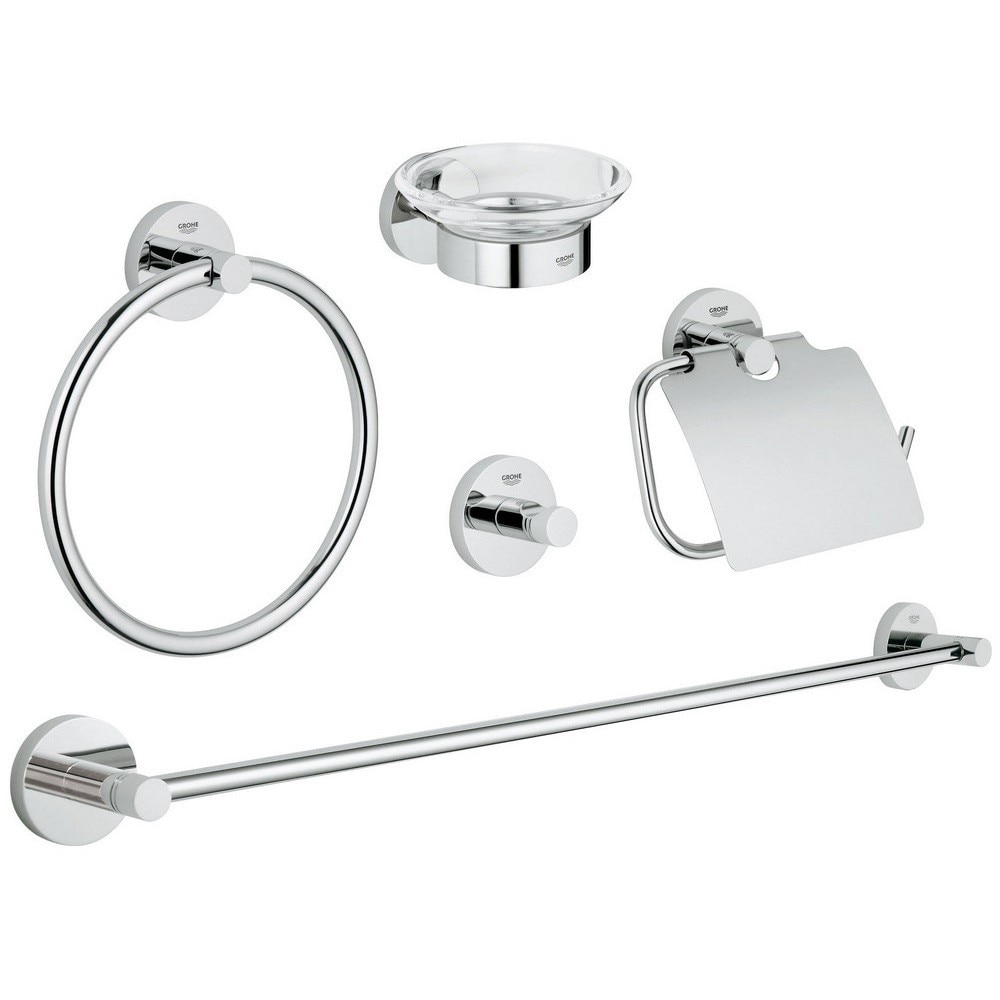 loom Engage Reductor Set complet 5 in 1 accesorii de baie Grohe Essentials, bara prosop 600 mm,  fixare perete ascunsa, Crom - eMAG.ro