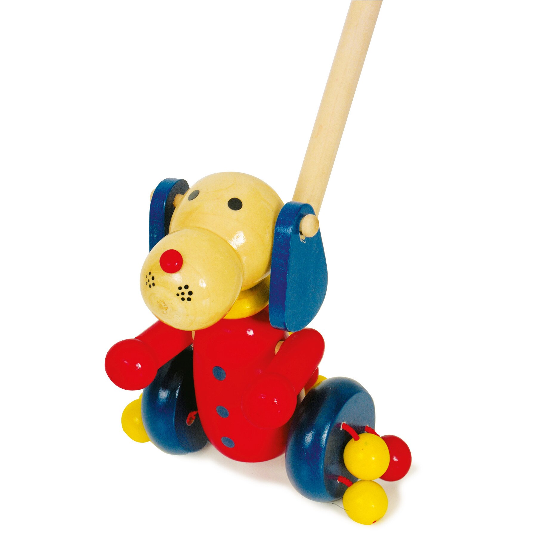 Jucarie de impins, catel, lemn, 57 cm