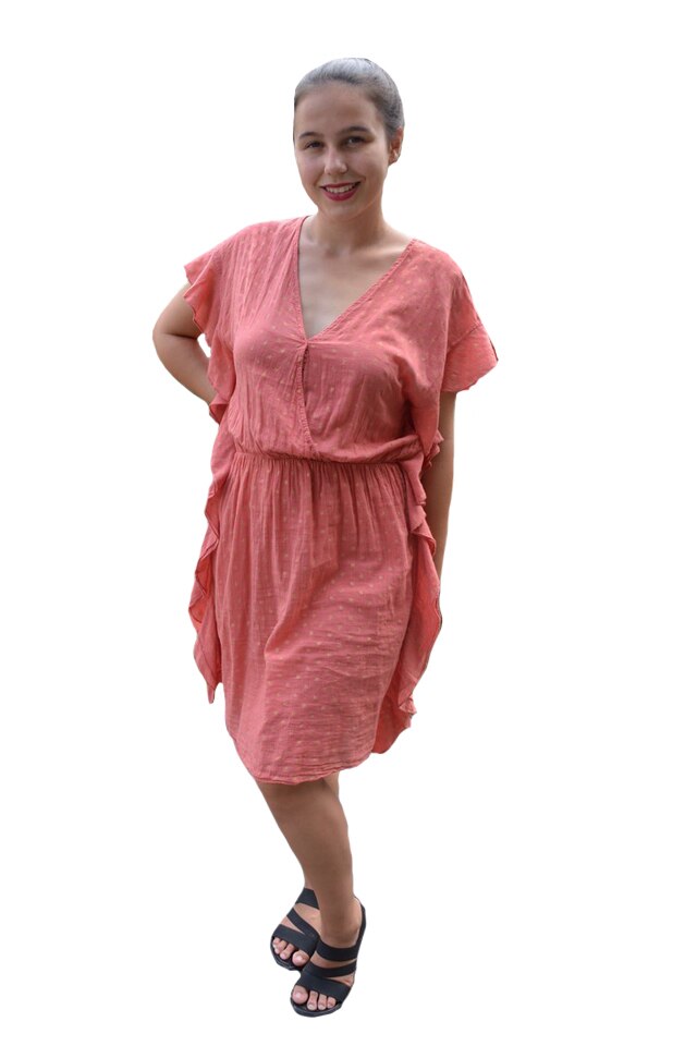 Rochie de vara din bumbac Paula cu imprimeu de stelute, D&J Exclussive, Caramiziu