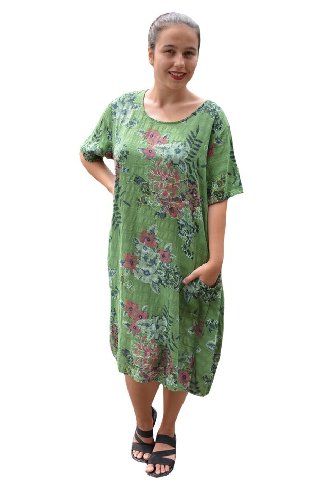 Rochie Fabia, din bumbac, imprimeu floral, D&J Exclussive, verde, Verde