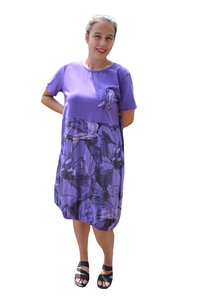 Rochie Giella, lungime asimetrica, model cu flori partea de jos, D&J Exclussive, Mov