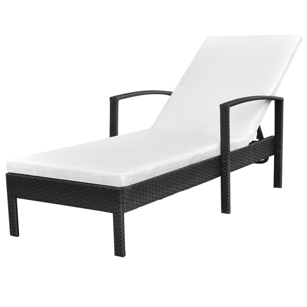 Sezlong de plaja cu spatar reglabil, vidaXL, Negru, Ratan, 195 x 68 x 52 cm