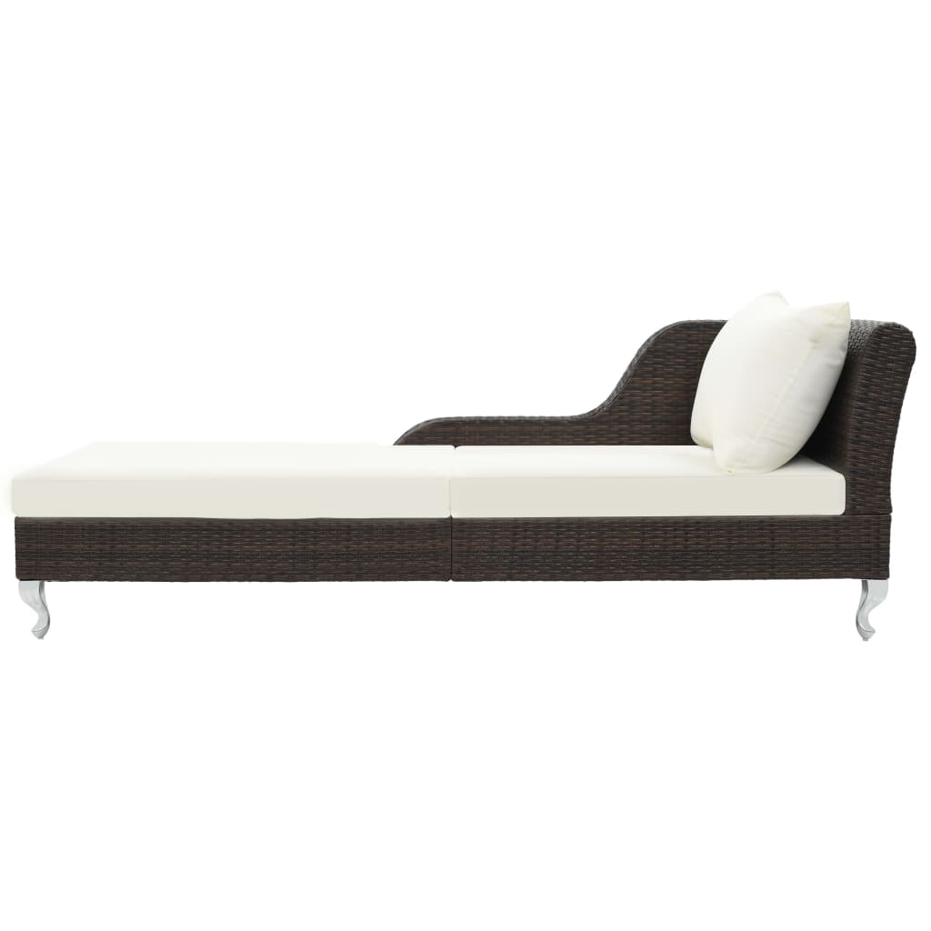 Sezlong de plaja cu perna, vidaXL, Maro, Ratan, 210 x 75 x 78 cm