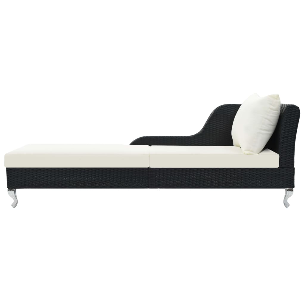 Sezlong de plaja cu perna, vidaXL, Negru, Ratan, 210 x 75 x 78 cm
