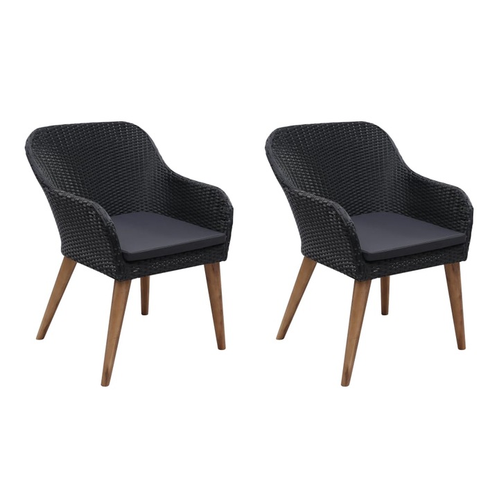 vidaXL 2 db fekete polyrattan kültéri szék párnával 44153