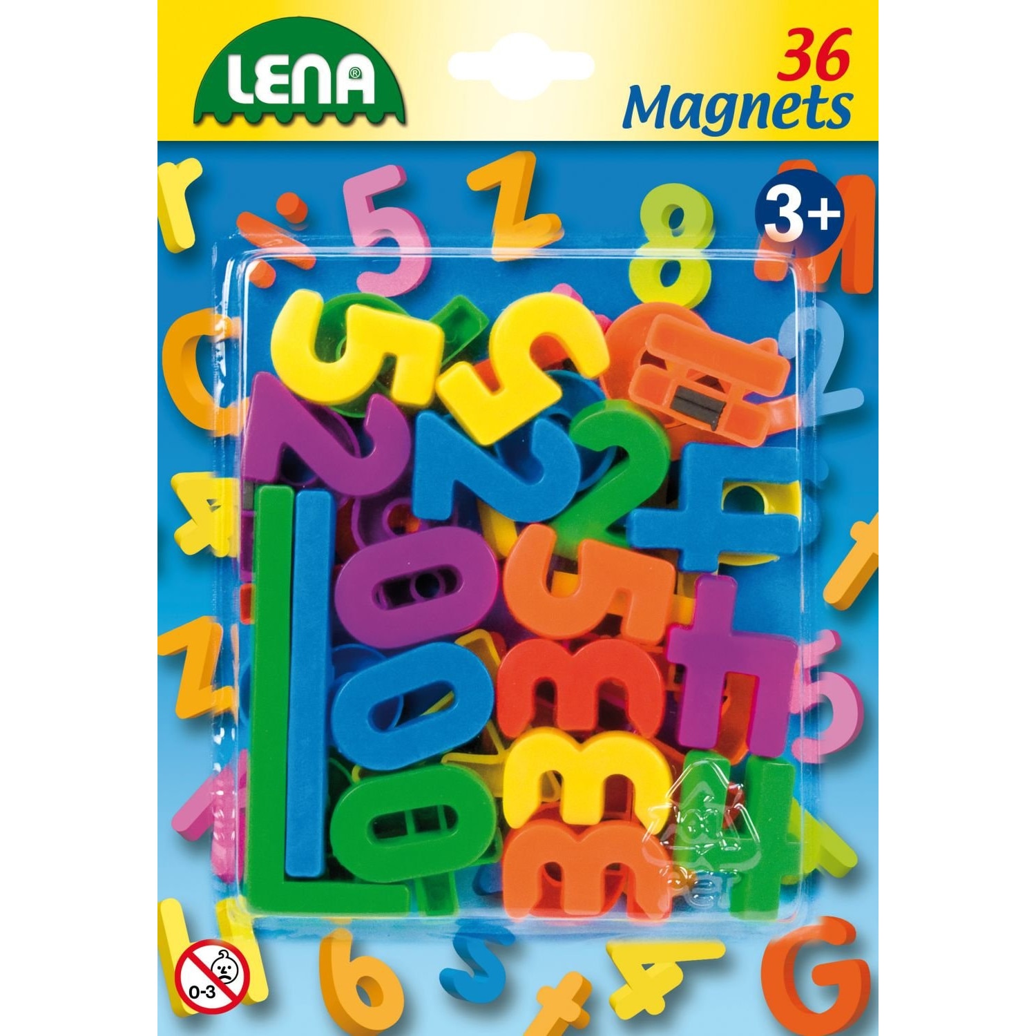 Set cifre si semne matematice, magnetice Lena, multicolore, 36 piese, 3 cm lungime