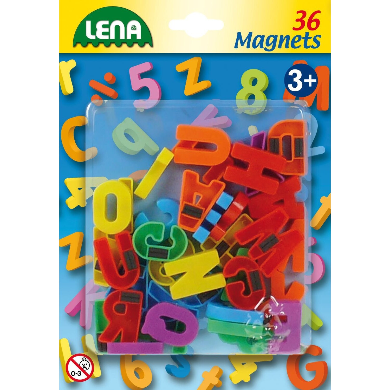 Set litere mari, magnetice Lena, multicolore, 36 piese, 3 cm lungime