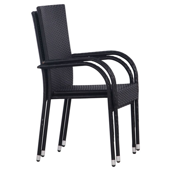 Set 2 Scaune de exterior, stivuibile, Universal si Frumos, poliratan, negru - FurnitureRomania - PRO9644