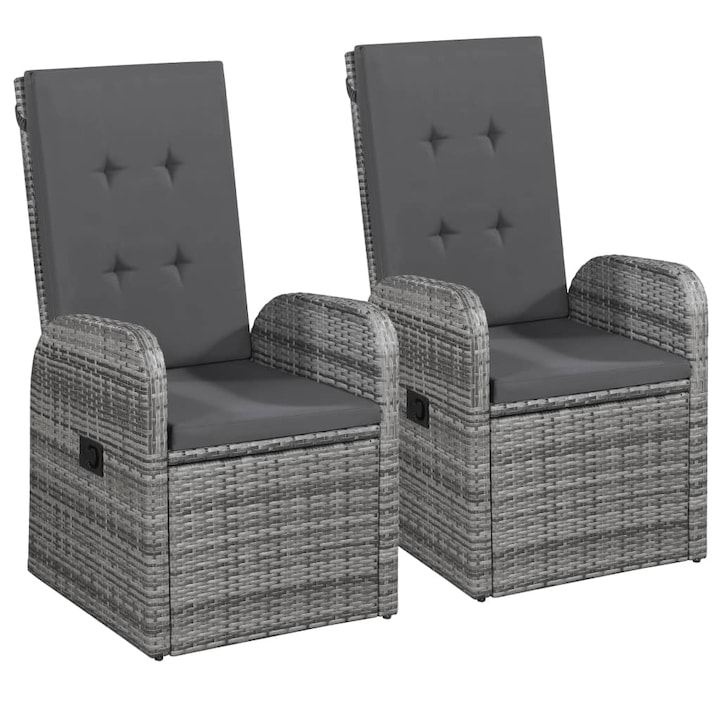 vidaXL 2 db szürke dönthető háttámlás polyrattan kerti szék párnával 23.2 kg