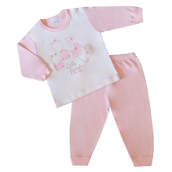 Bambibel - kétrészes pamut pizsama lányoknak - Babakocsi (Rózsaszín, 80 (12 hó))