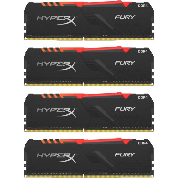 Memorie HyperX Fury RGB 64GB (4x16GB), DDR4, 3000MHz, CL15, 1.35V