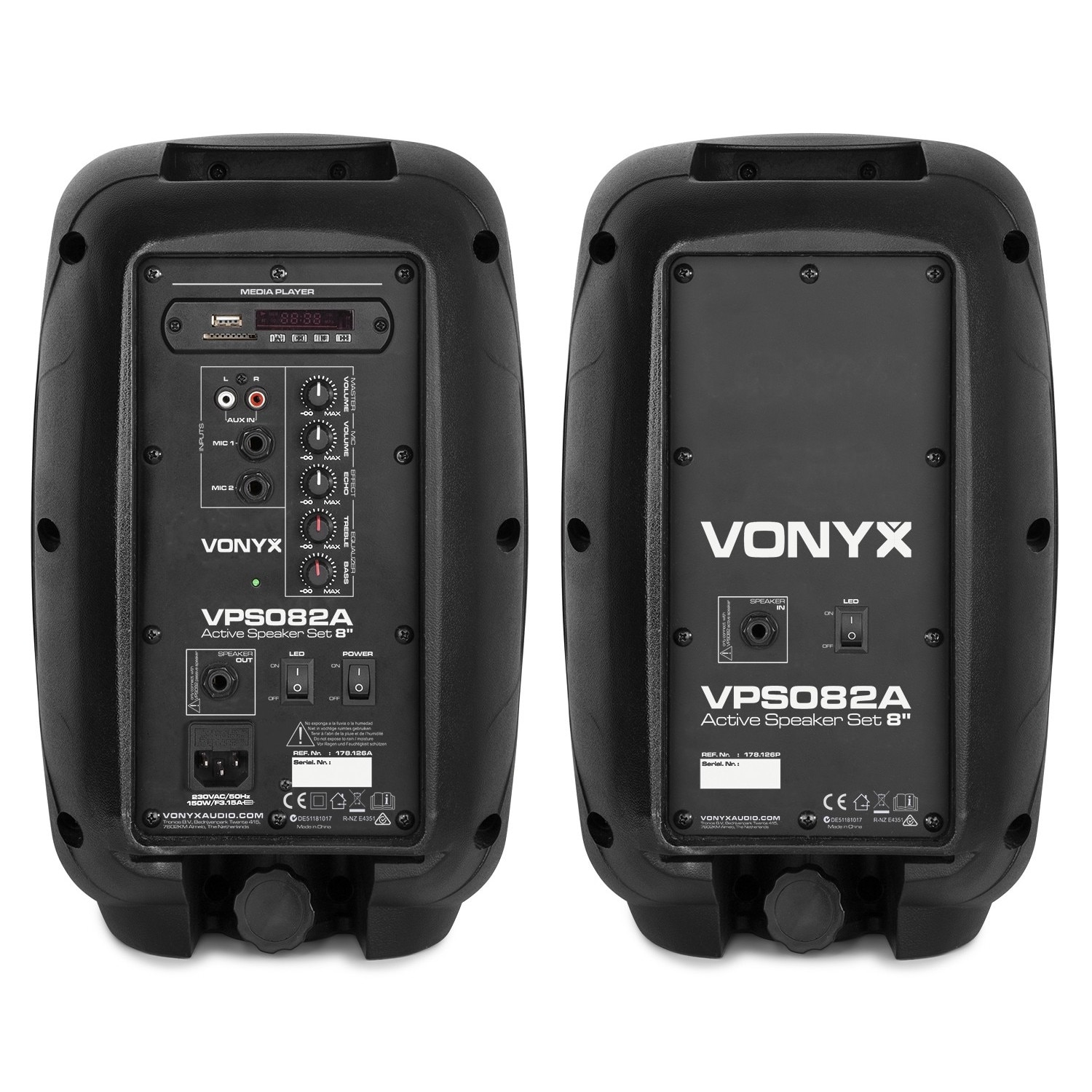 Kit sonorizare, 2 x 8", activ+pasiv, Bluetooth/USB/SD, 2x50W RMS, Vonyx VPS082A