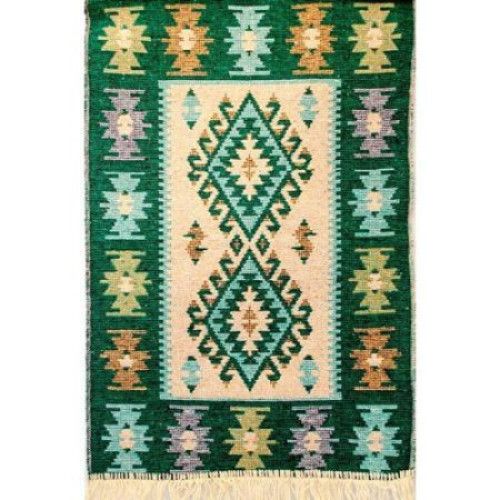 Covor tesut, Golden Daisy, Culoare Verde, Dimensiune 100X400 cm