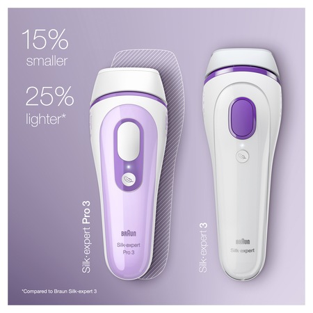 Epilator IPL Braun Silk-Expert Pro 3 PL3011, 300.000 impulsuri, SmatLight, 2 accesorii, alb/lila
