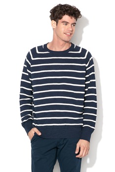 Timberland, Pulover regular fit din amestec de in, Bleumarin/Alb, 2XL Timberland, Pulover regular fit din amestec de in, Bleumarin/Alb, 2XL
