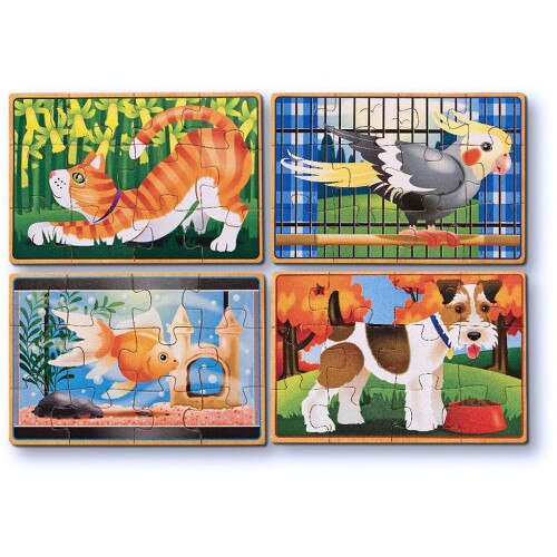 Set Melissa & Doug 4 Puzzle de Lemn in Cutie Animale de Companie