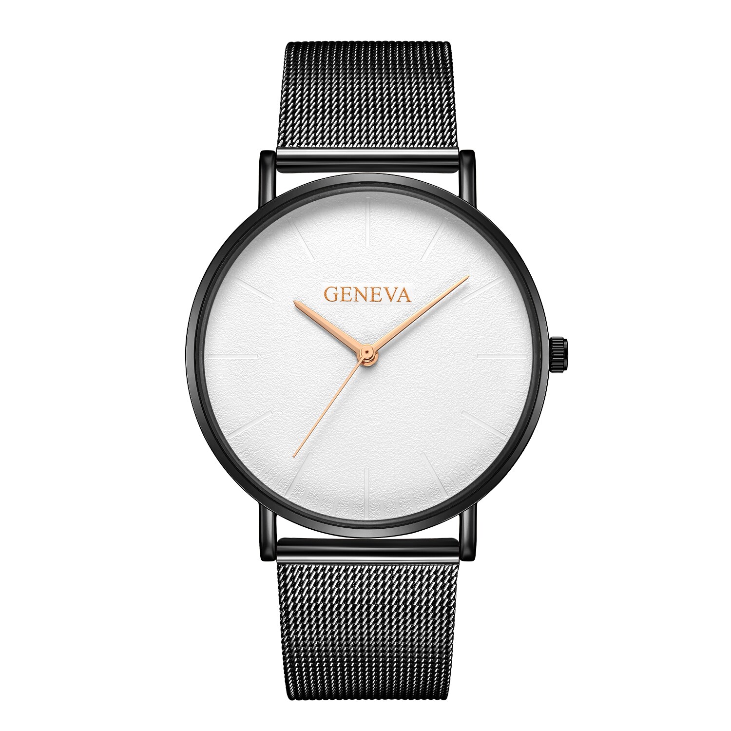 Ceas unisex casual, elegant Quartz Geneva model Premium G186, curea metal, afisaj analog, negru