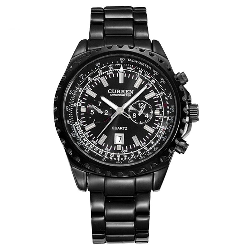 Ceas barbatesc casual, elegant Quartz Curren C87 negru complet, curea metal (zale), afisaj analog