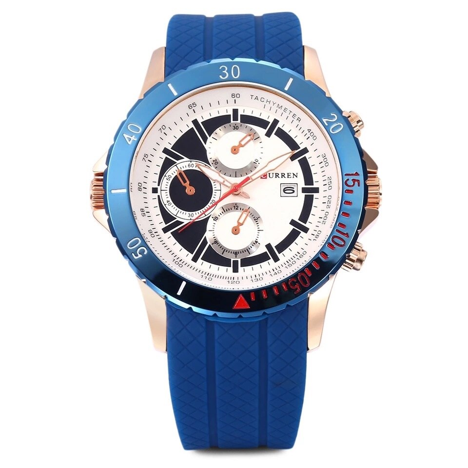 Ceas barbatesc PREMIUM casual, elegant Quartz Curren C86 albastru, curea silicon, afisaj analog