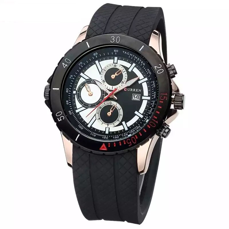 Ceas barbatesc PREMIUM casual, elegant Quartz Curren C86 negru, curea silicon, afisaj analog