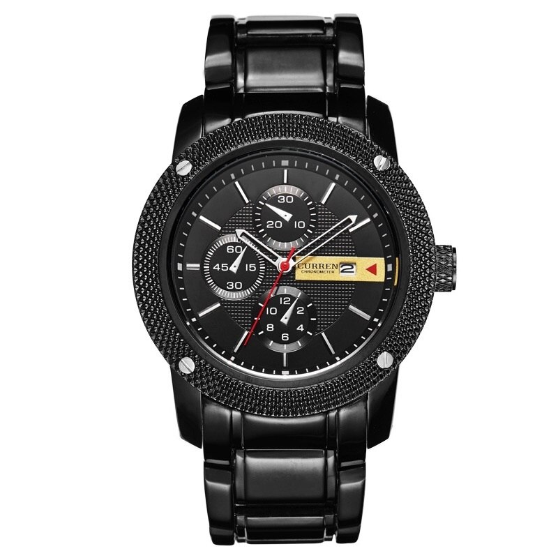 Ceas barbatesc casual, elegant Quartz Curren C84 negru, curea metal (zale), afisaj analog