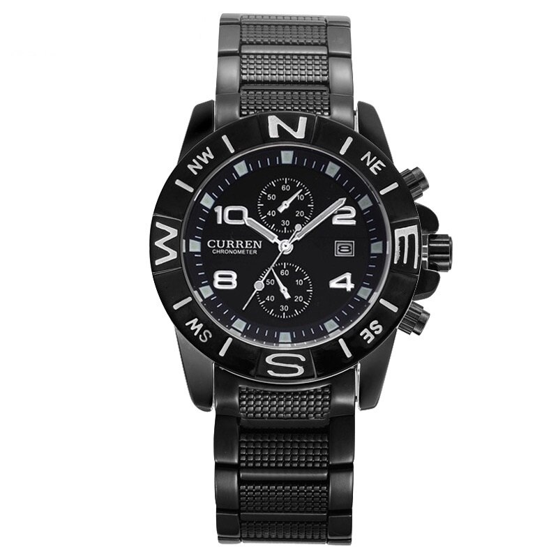 Ceas barbatesc casual, elegant Quartz Curren C83 negru, curea metal (zale), afisaj analog