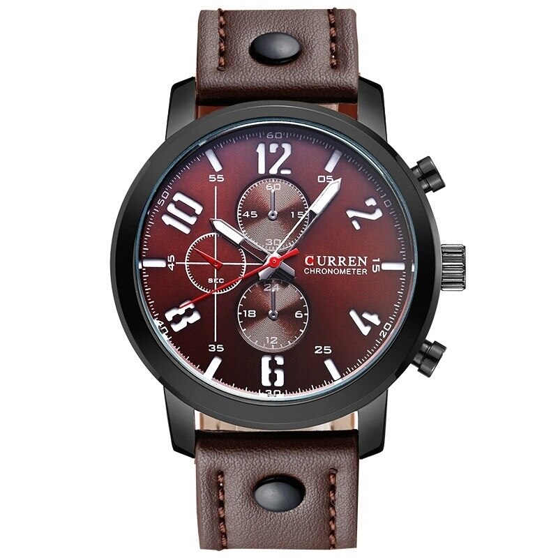 Ceas barbatesc PREMIUM casual, elegant Quartz Curren C80 maro, curea piele, afisaj analog