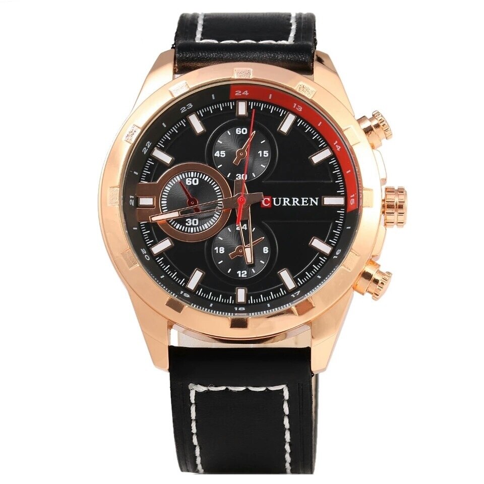 Ceas barbatesc PREMIUM casual, elegant Quartz Curren C76 auriu, curea piele, afisaj analog
