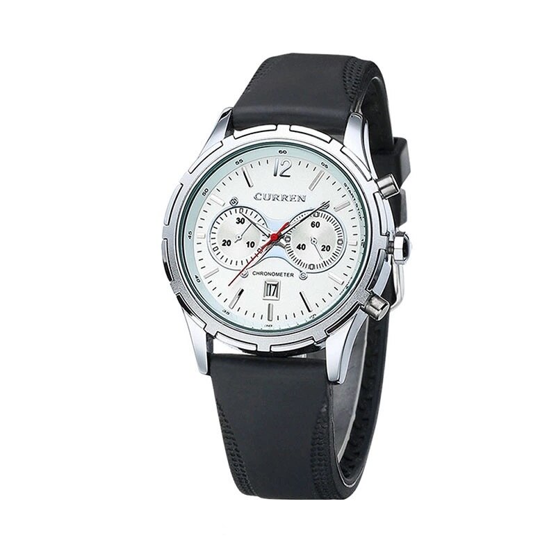 Ceas barbatesc PREMIUM casual, elegant Quartz Curren C71 alb, curea silicon, afisaj analog