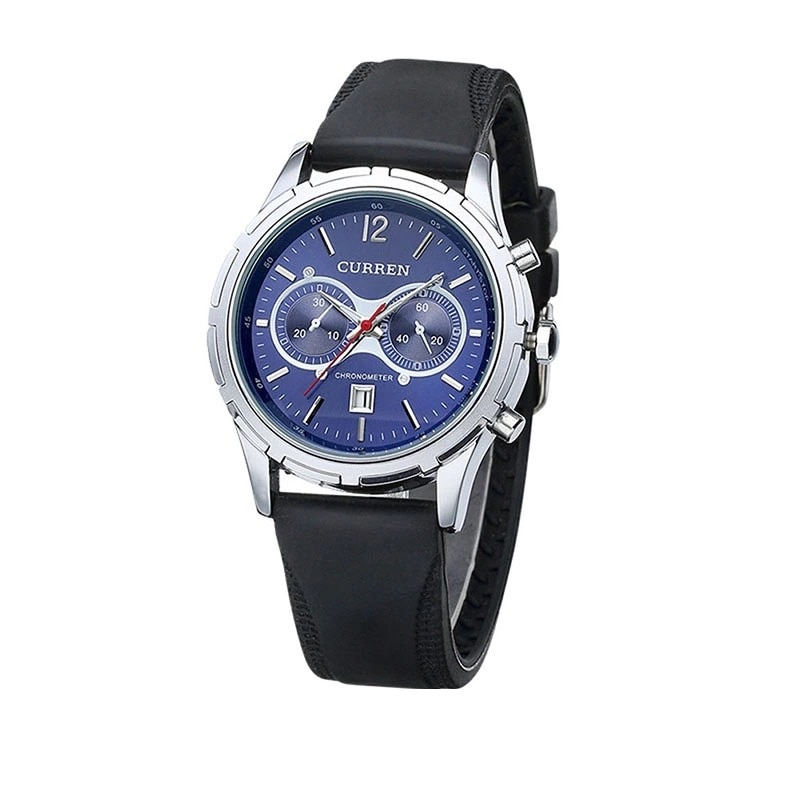 Ceas barbatesc PREMIUM casual, elegant Quartz Curren C71 albastru, curea silicon, afisaj analog