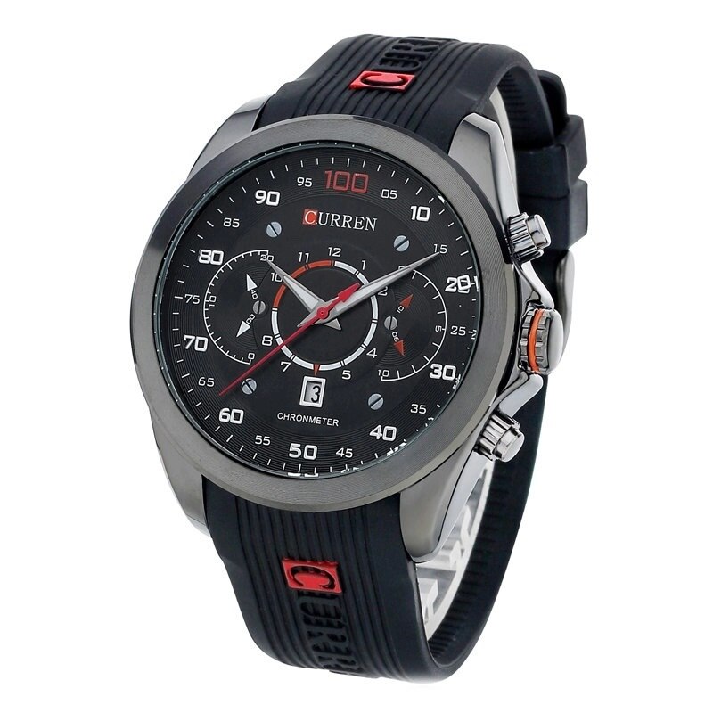 Ceas barbatesc PREMIUM casual, elegant Quartz Curren C69 negru, curea silicon, afisaj analog