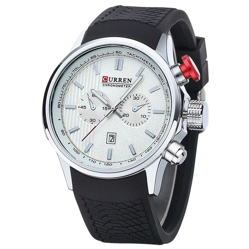 Ceas barbatesc PREMIUM casual, elegant Quartz Curren C67 argintiu, curea silicon, afisaj analog