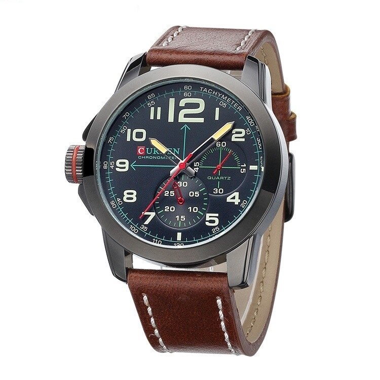 Ceas barbatesc PREMIUM casual, elegant Quartz Curren C64 verde, curea piele, afisaj analog