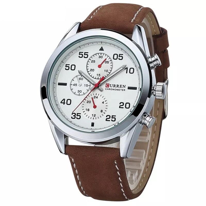Ceas barbatesc PREMIUM casual, elegant Quartz Curren C62 maro-alb, curea piele, afisaj analog