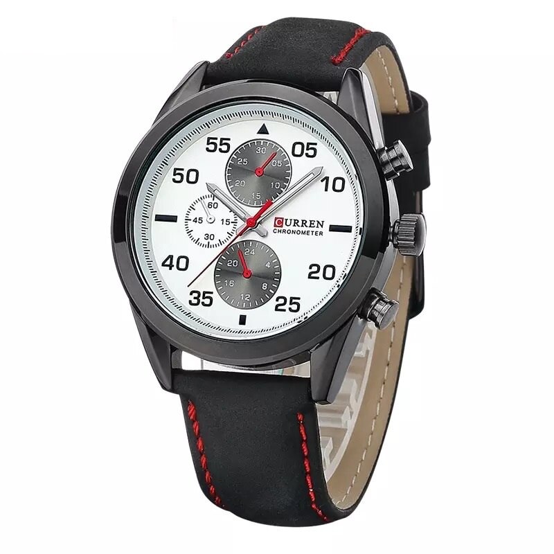 Ceas barbatesc PREMIUM casual, elegant Quartz Curren C62 negru-alb, curea piele, afisaj analog