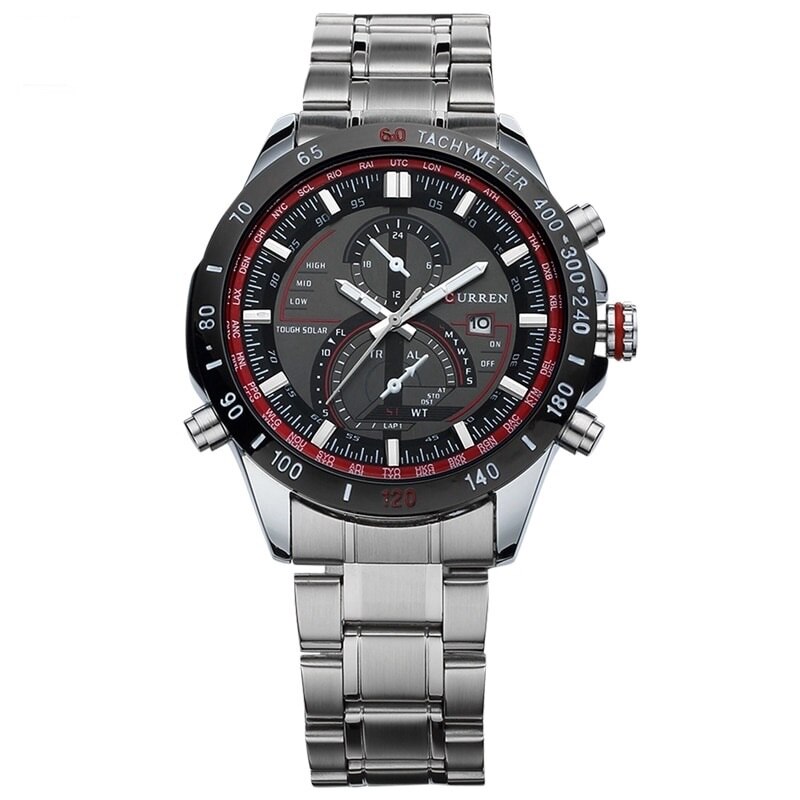 Ceas barbatesc casual, elegant Quartz Curren C59 negru, curea metal (zale), afisaj analog