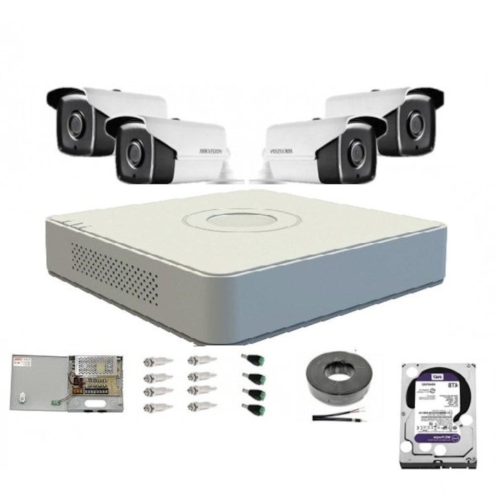 Sistem CCTV supraveghere video, Rezolutie 8MP, Kit PoE NVR, 4 camere, Alb